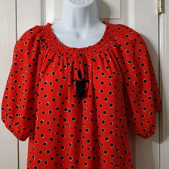Christopher & Banks  red black polka dot blouse  Sz M - Picture 3 of 5
